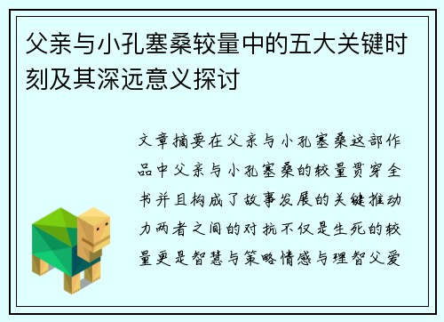 父亲与小孔塞桑较量中的五大关键时刻及其深远意义探讨